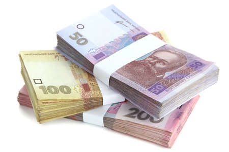 Pile of Ukrainian money, isolated on whiteの写真素材