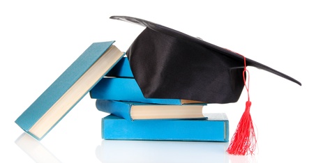 Grad hat with books isolated on whiteの写真素材