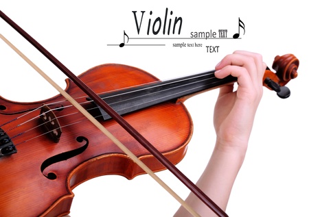 Beautiful young girl with violin, isolated on whiteの写真素材