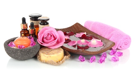 Spa composition with aroma oils isolated on whiteの写真素材