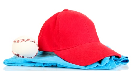 Red peaked cap isolated on whiteの写真素材