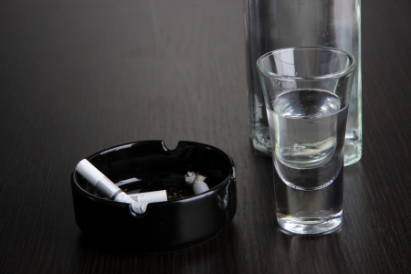 Vodka on table close-upの写真素材