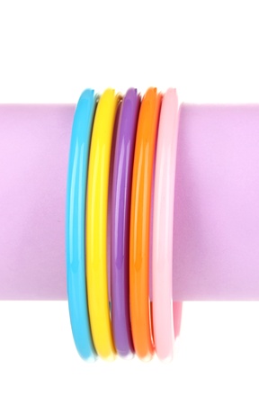Colorful fashion bracelets isolated on whiteの写真素材
