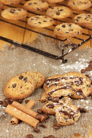 Chocolate cookies on the baking close upの写真素材