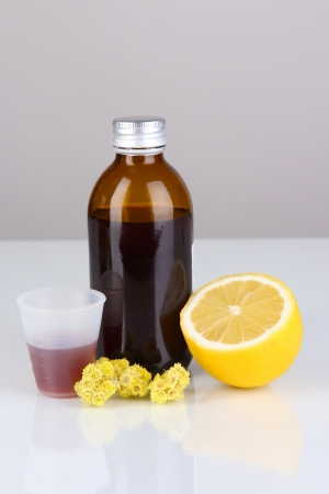 Cough syrup isolated on whiteの写真素材