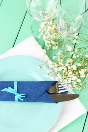 Table serving on a wooden backgroundの写真素材