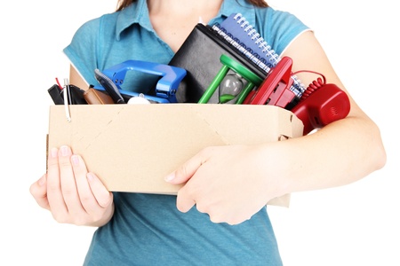 Personal property in carton isolated on whiteの写真素材