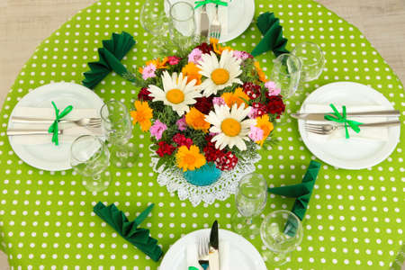 Beautiful table setting for breakfastの写真素材