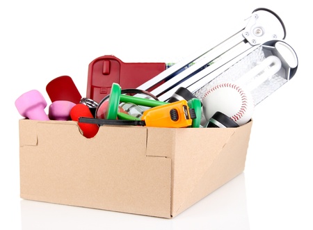 Personal property in carton isolated on whiteの写真素材