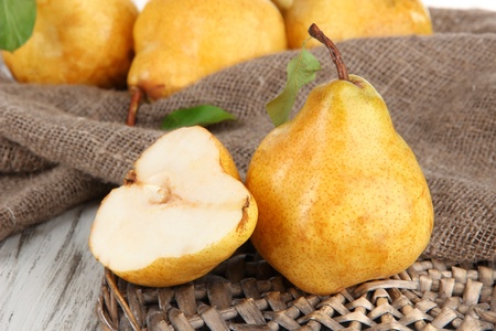 Juicy pears on table close-upの写真素材