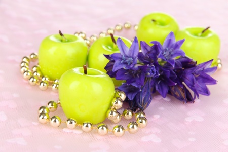 Decorative aroma candles on fabric backgroundの写真素材