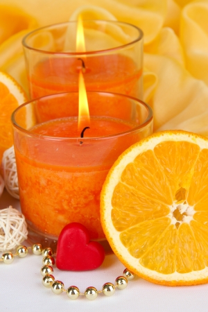 Romantic lighted candles close upの写真素材
