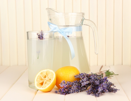 Lavender lemonade, on white wooden backgroundの写真素材