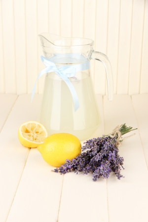 Lavender lemonade, on white wooden backgroundの写真素材
