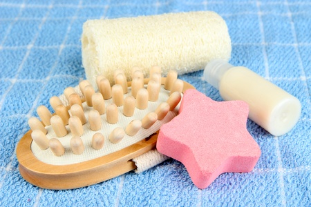 Set for spa, on color towel background