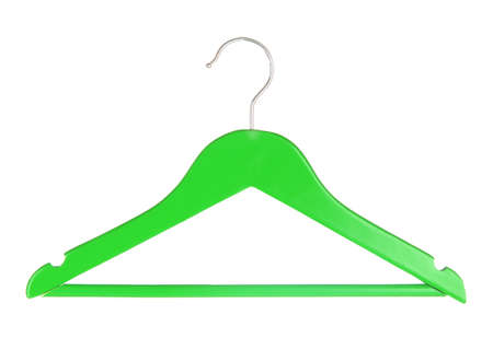 Green wooden hanger isolated on whiteの写真素材