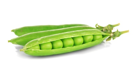 Sweet green peas isolated on whiteの写真素材