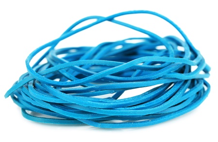 Blue rubber bands isolated on whiteの写真素材