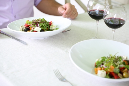 Romantic dinner at restaurantの写真素材