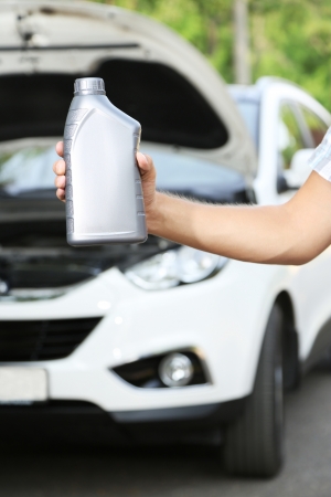 Motor oil in handの写真素材