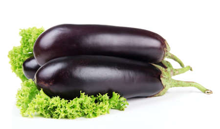 Fresh eggplants isolated on whiteの写真素材