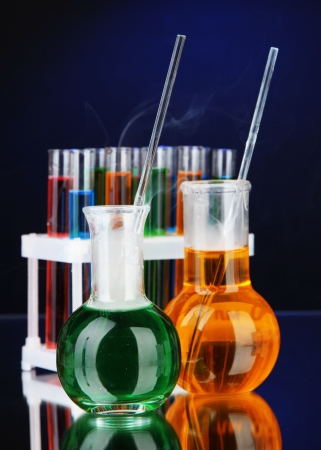 Laboratory glassware on dark color backgroundの写真素材