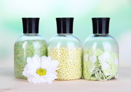 Aromatherapy minerals - colorful bath salt on light backgroundの写真素材