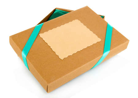 Present box tied with ribbon, isolated on white
