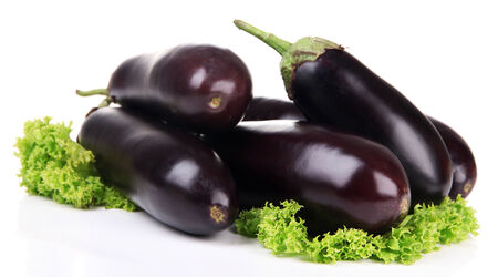 Fresh eggplants isolated on whiteの写真素材