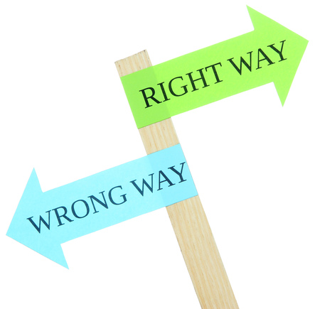Conceptual road signs on choice and decisions isolated on white
