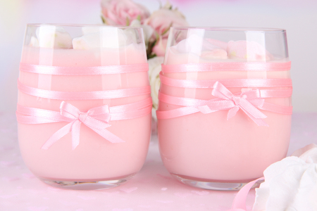 Tasty yogurt with marshmallows, close upの写真素材