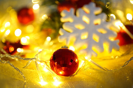 Christmas ornaments and garland close-upの写真素材