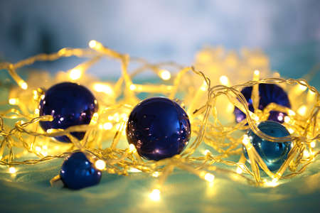 Christmas ornaments and garland close-upの写真素材