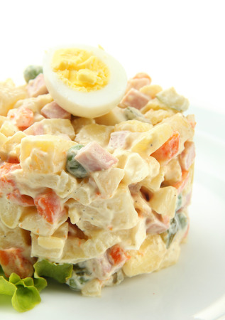 Russian traditional salad Olivier, close-upの写真素材