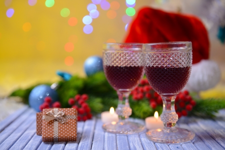 Candles and Christmas decoration on bright backgroundの写真素材