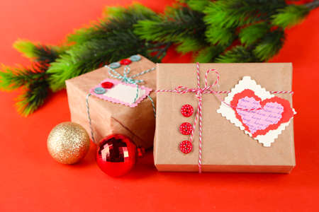 Paper gift boxes on  color background