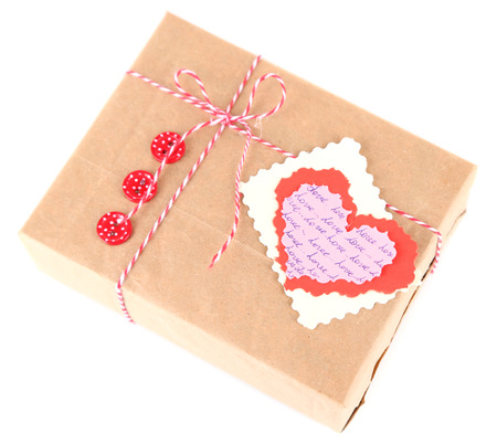 Paper gift box isolated on whiteの写真素材