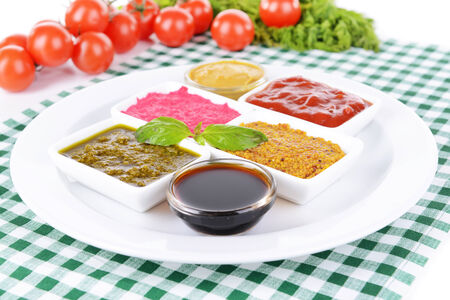 Various sauces on table close-up