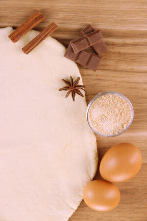 Making cookies on wooden backgroundの写真素材