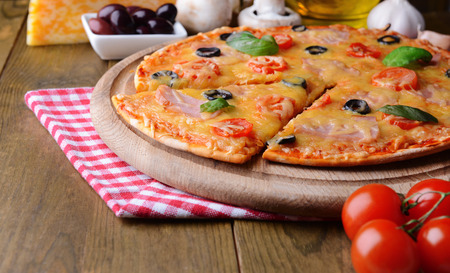 Tasty pizza on table close-upの写真素材