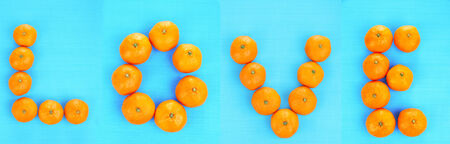 Ripe sweet tangerines, on color backgroundの写真素材