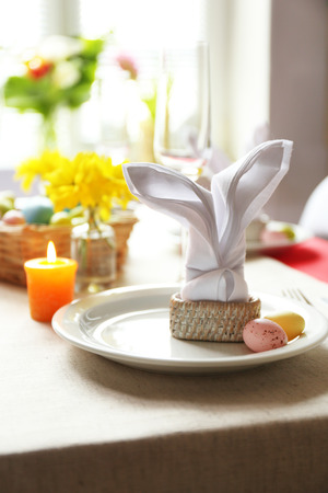 Beautiful holiday Easter table setting の写真素材