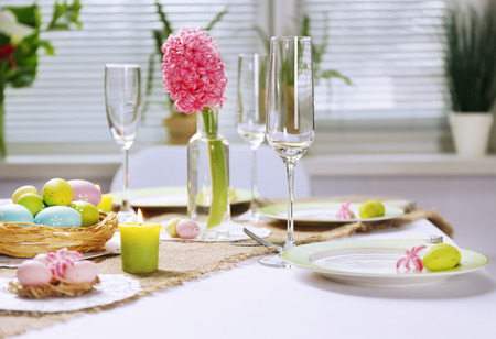 Beautiful holiday Easter table setting の写真素材
