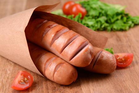 Grilled sausage on table close-upの写真素材