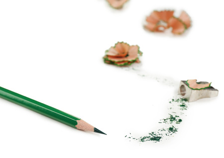 Pencil and pencil shavings, isolated on whiteの写真素材