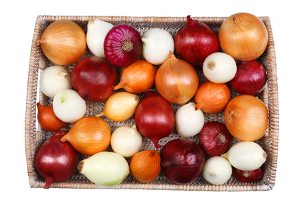 Different raw onion, isolated on whiteの写真素材