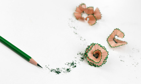 Pencil and pencil shavings, isolated on whiteの写真素材