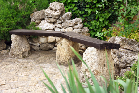 Empty wooden benchの写真素材