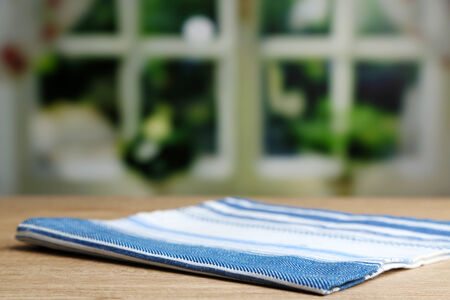 Background with wooden table and tableclothの写真素材