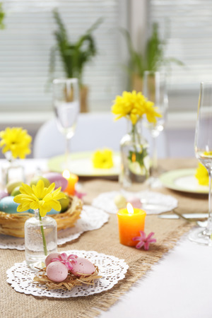Beautiful holiday Easter table setting の写真素材